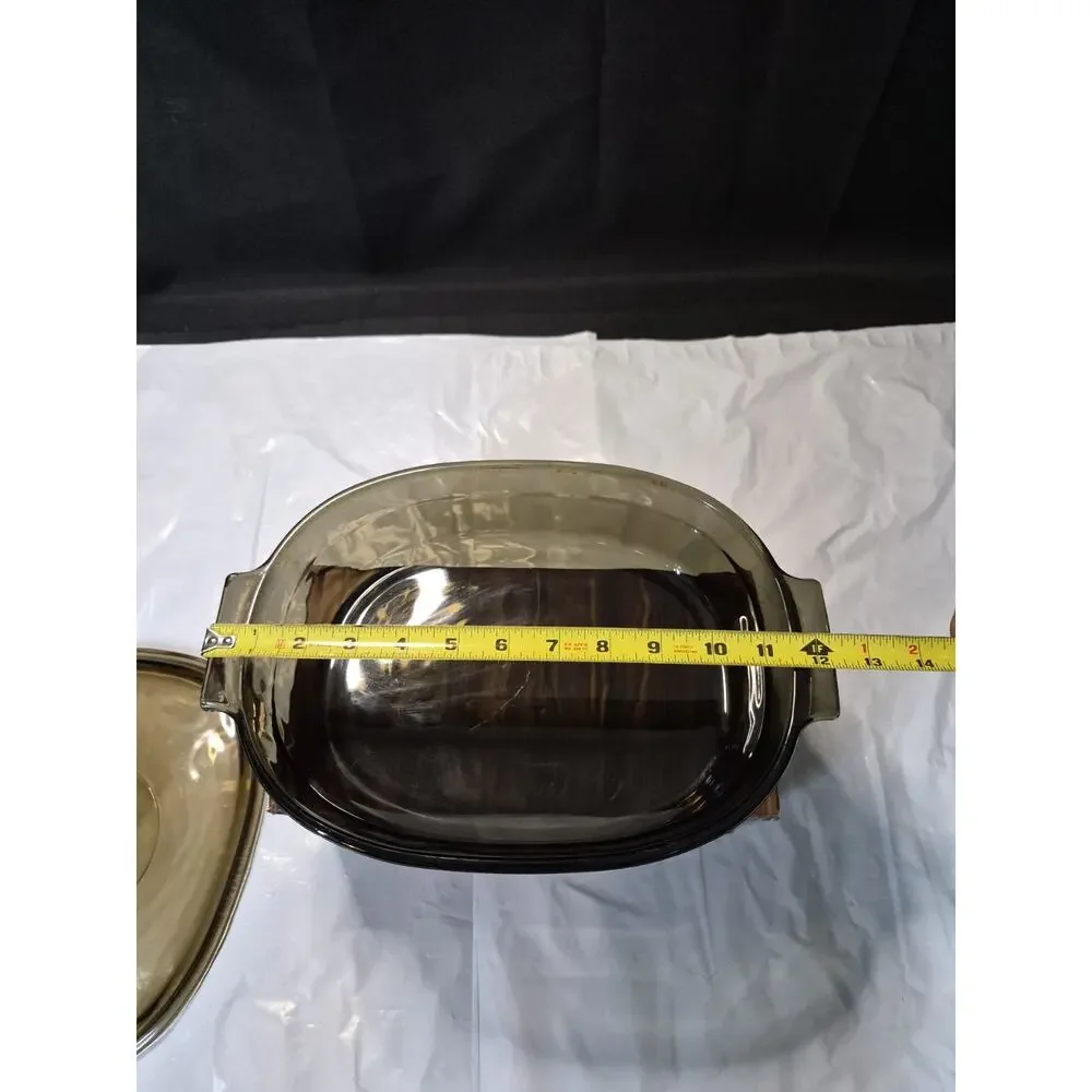 Vintage Pyrex Smokey Gray Amber Black 2 QT Oval Baking Dish 702, & Lid Baking